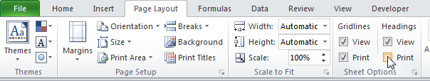 Печать сетки и заголовков в Excel