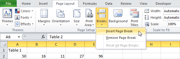 Разрывы страниц в Excel