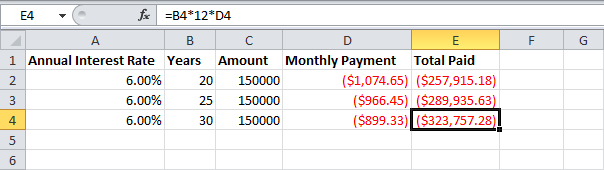 Кредиты различной длительности в Excel