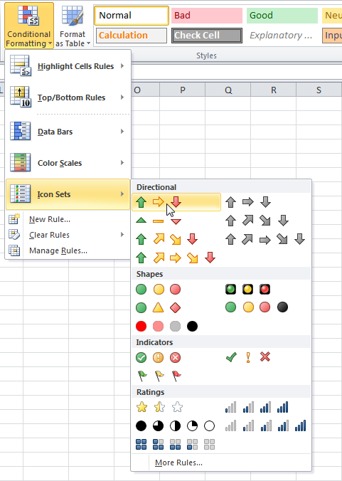 Условное форматирование > Наборы значков в Excel