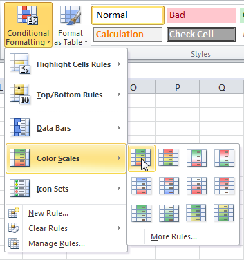 Условное форматирование > Цветовые шкалы в Excel
