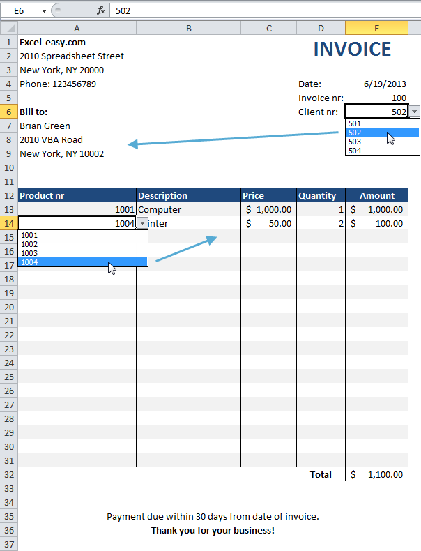 Автоматизированный счет-фактура в Excel