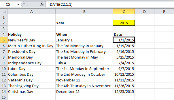 Вычисляем дату праздника в Excel