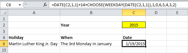 Вычисляем дату праздника в Excel