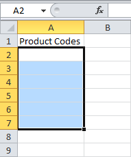 Коды продуктов в Excel