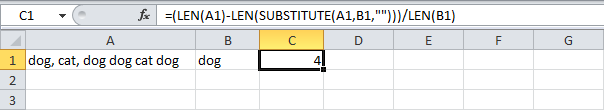 Количество экземпляров текста в Excel