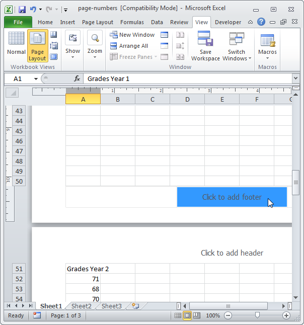 Номера страниц в Excel