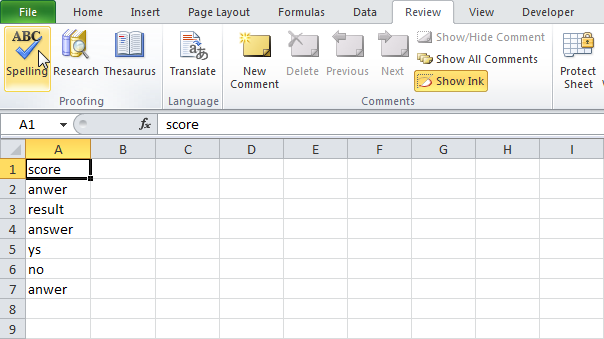 Правописание в Excel
