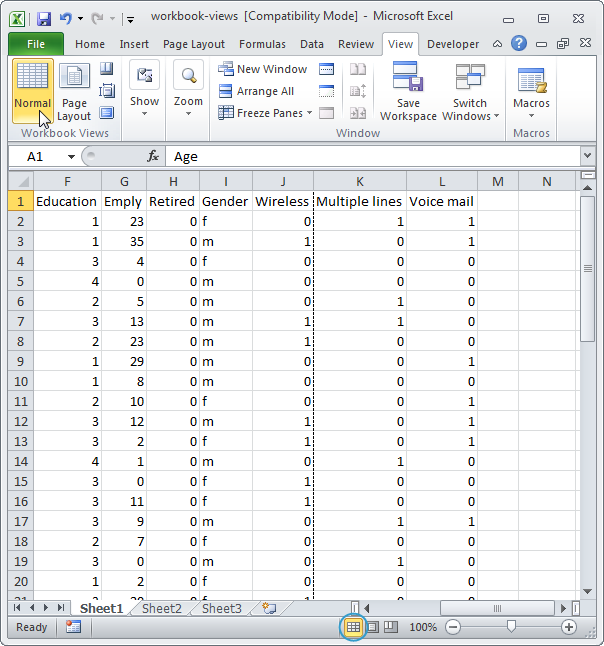 Режимы просмотра в Excel