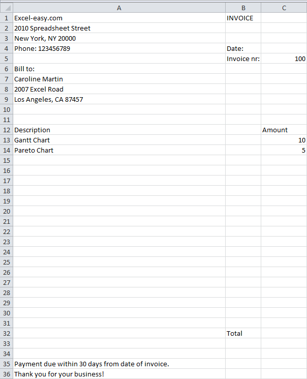 Счет-фактура в Excel