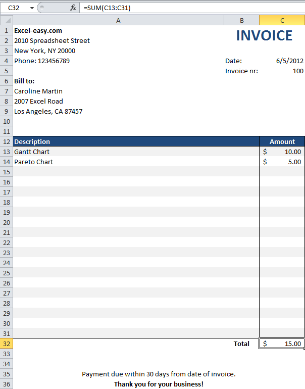 Счет-фактура в Excel