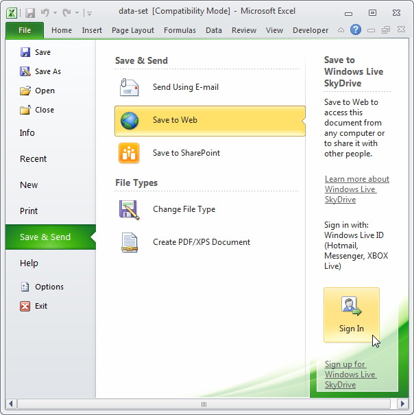 SkyDrive и Excel