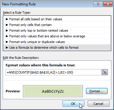 Создать правило условного форматирования в Excel