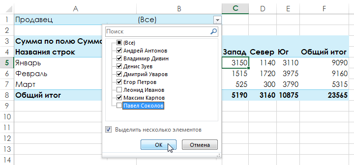 Сводные таблицы в Excel