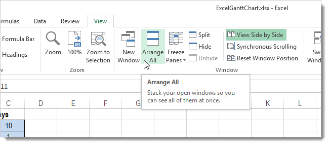 Как расположить файлы Excel 2013 рядом в разных окнах