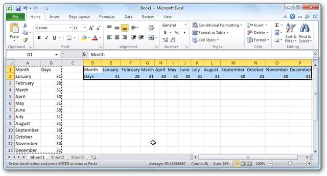 Как в Excel преобразовать строку в столбец