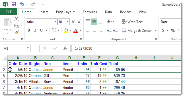 Скрыть строки и столбцы в Excel