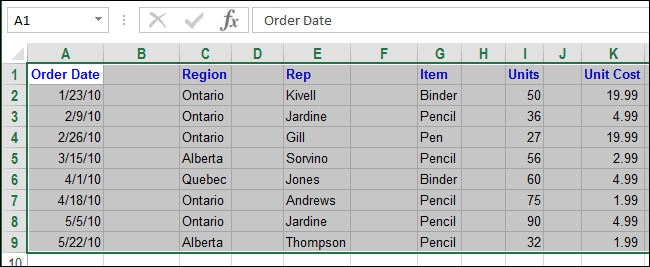 Удалить пустой столбец или строку в Excel