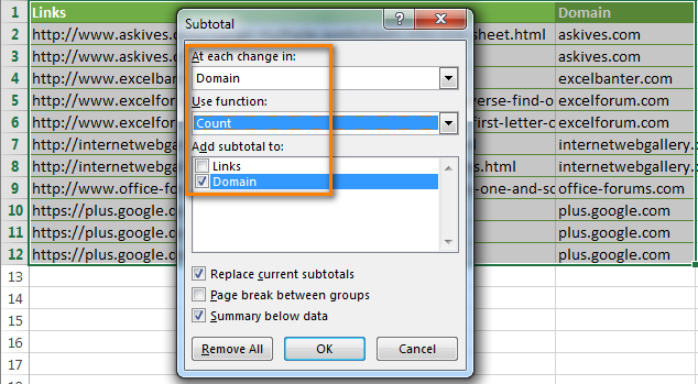 Извлекаем имя домена при помощи Excel
