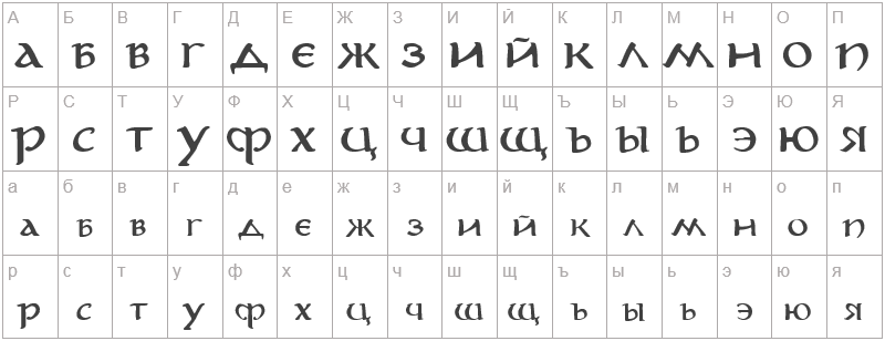 Шрифт Aniron - русский алфавит