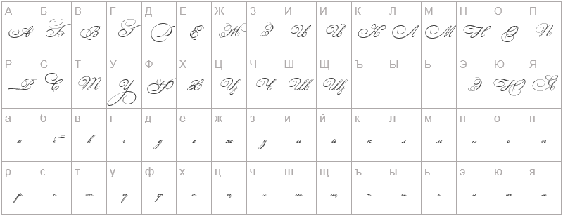 Шрифт Bickham Script Three - русский алфавит