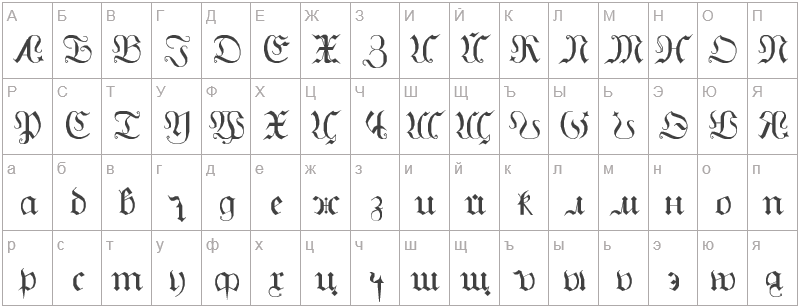 Шрифт GothicG - русский алфавит