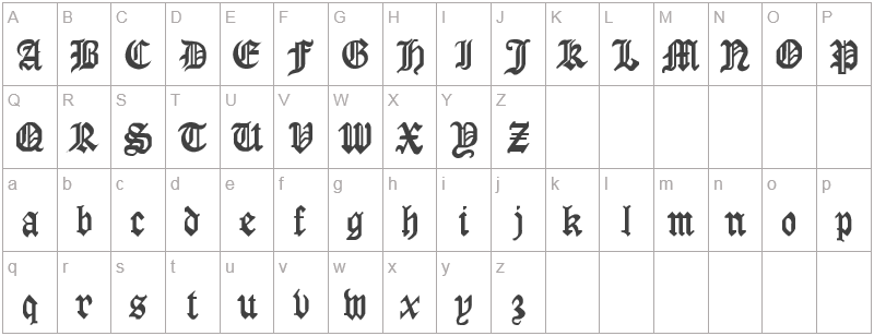 Шрифт GothicRus - английский алфавит