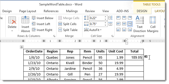 Подсчет данных в таблицах Word