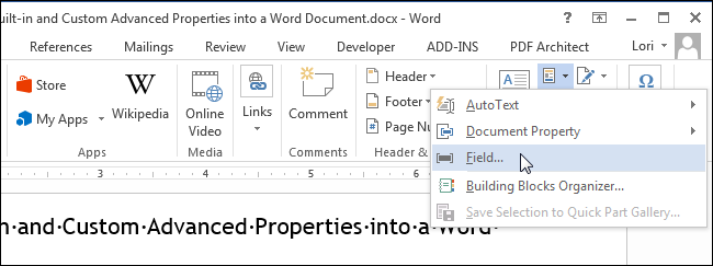 Вставляем свойства в документ Word
