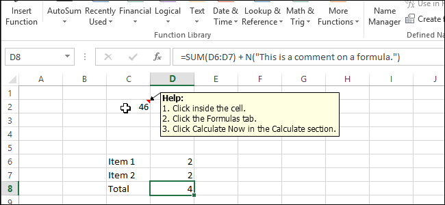 Как добавить примечание к формуле или ячейке в Excel 2013