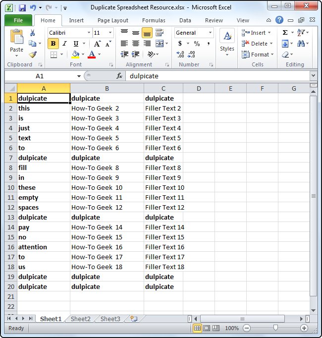 Удаление дубликатов строк в Excel