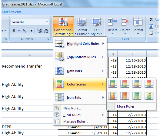 Условное форматирование ячеек Excel в зависимости от их значений