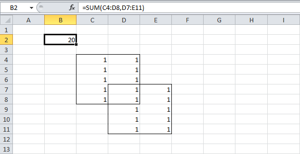 Объединение и пересечение диапазонов в Excel