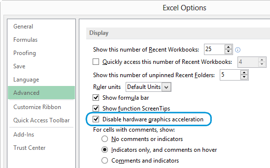 Как отключить анимацию в Excel 2013