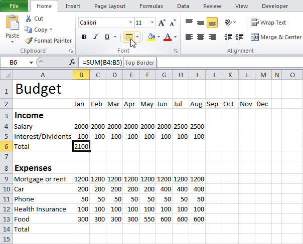 Бюджет в Excel