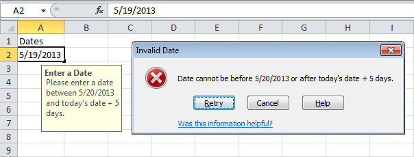 Как отбросить недопустимые даты в Excel