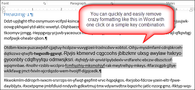 Как удалить все форматирование в выделенном фрагменте документа Word 2013