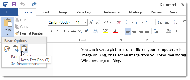 Как изменить настройки вставки по умолчанию в Microsoft Word 2013