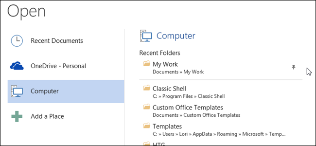 Как закрепить наиболее часто используемые файлы и папки на панели «Открыть» в Office 2013