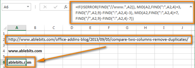 Как быстро извлечь имена доменов из URL в Excel