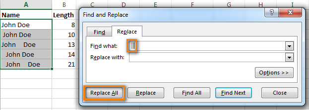 2 способа удалить пробелы между словами или числами в ячейках Excel