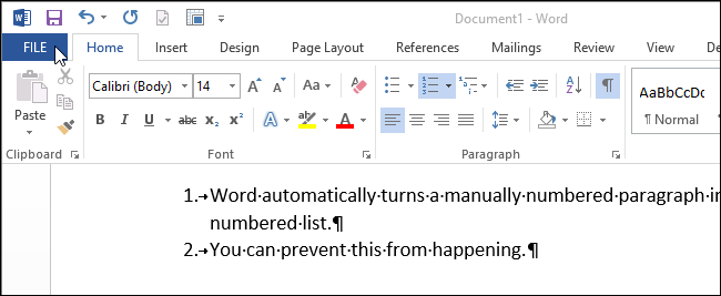 Как отключить автоматическое создание нумерованных списков в Word 2013