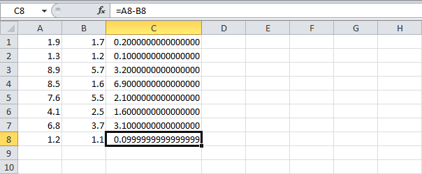 Ошибка плавающей запятой в Excel