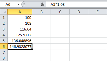 Расчёт сложных процентов в Excel