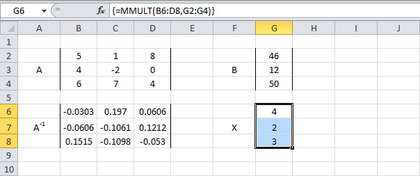 Система линейных уравнений в Excel