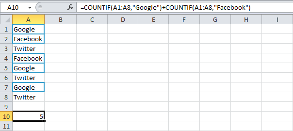 Подсчёт с критерием «ИЛИ» в Excel