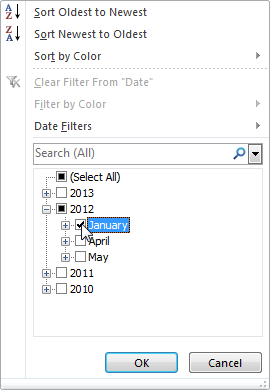 Фильтры по дате в Excel