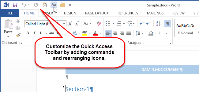 Как настроить панель быстрого доступа в Office 2013