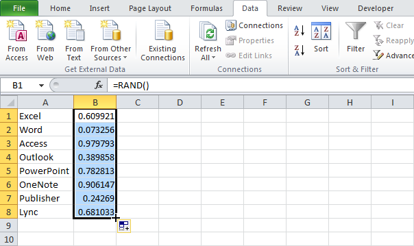 Случайный список в Excel