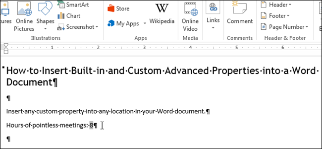 Как вставлять встроенные и пользовательские дополнительные свойства в документ Word
